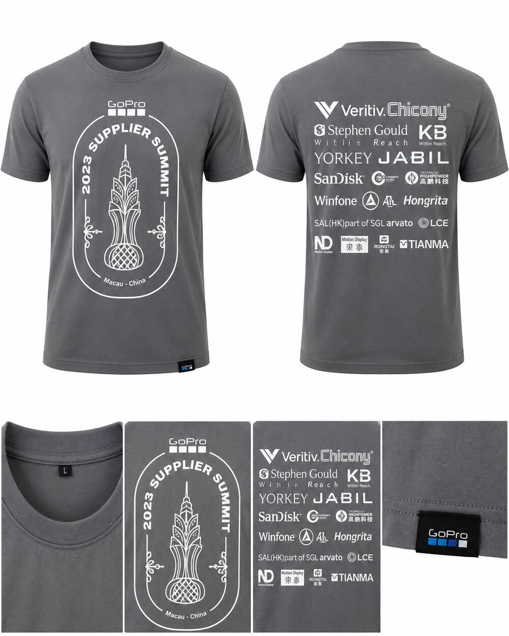 GoPro 2023 Supplier Summit Macau China Gray Graphic Tee Size L